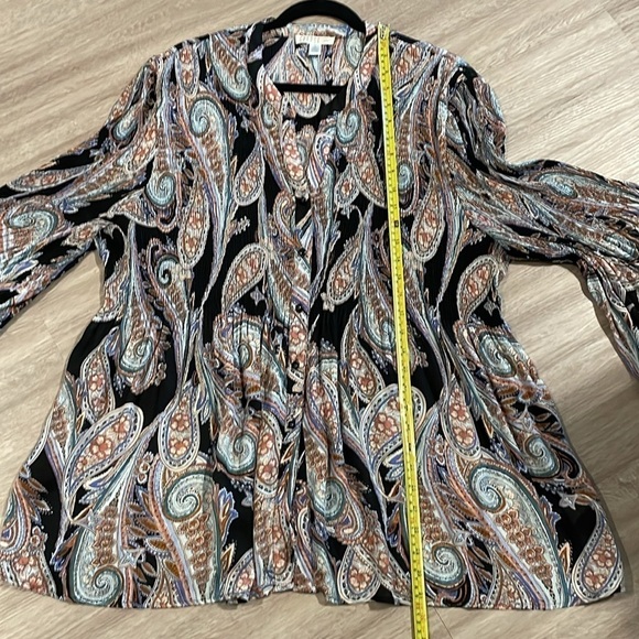 Spense Women's Button Front Shirt 3X Black Paisley Stretch Smock Body Longline - Picture 10 of 11